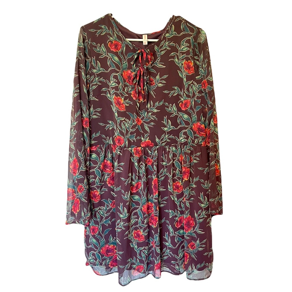 Women’s Floral Long Sleeve Dress/ Blouse w/ Pockets Stretchy Waist Size Large